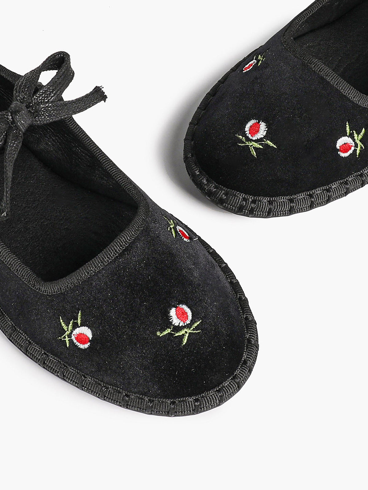 Black Velvet Flower Embroidered Mary Jane Flats Bow Tie Shoes Casual Outing Shoes ISHIFIVAN