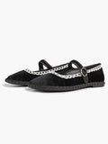 Black Velvet Mary White Lace Trim Jane Flats Pointed Toe Vintage Ballerinas Slip-On Shoes ISHIFIVAN