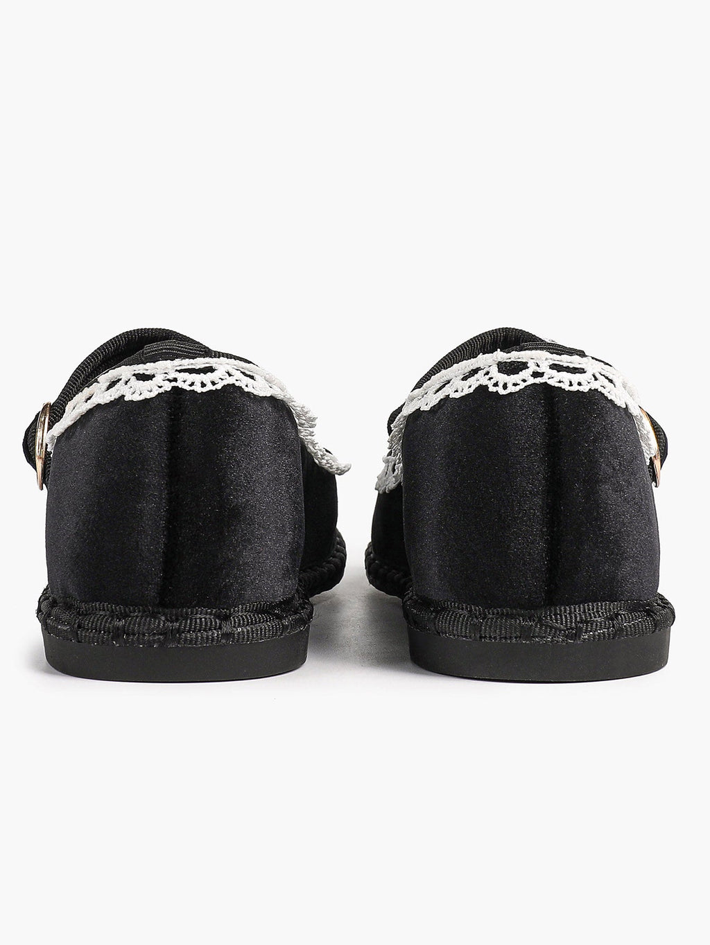 Black Velvet Mary White Lace Trim Jane Flats Pointed Toe Vintage Ballerinas Slip-On Shoes ISHIFIVAN