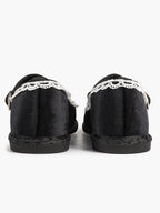 Black Velvet Mary White Lace Trim Jane Flats Pointed Toe Vintage Ballerinas Slip-On Shoes ISHIFIVAN