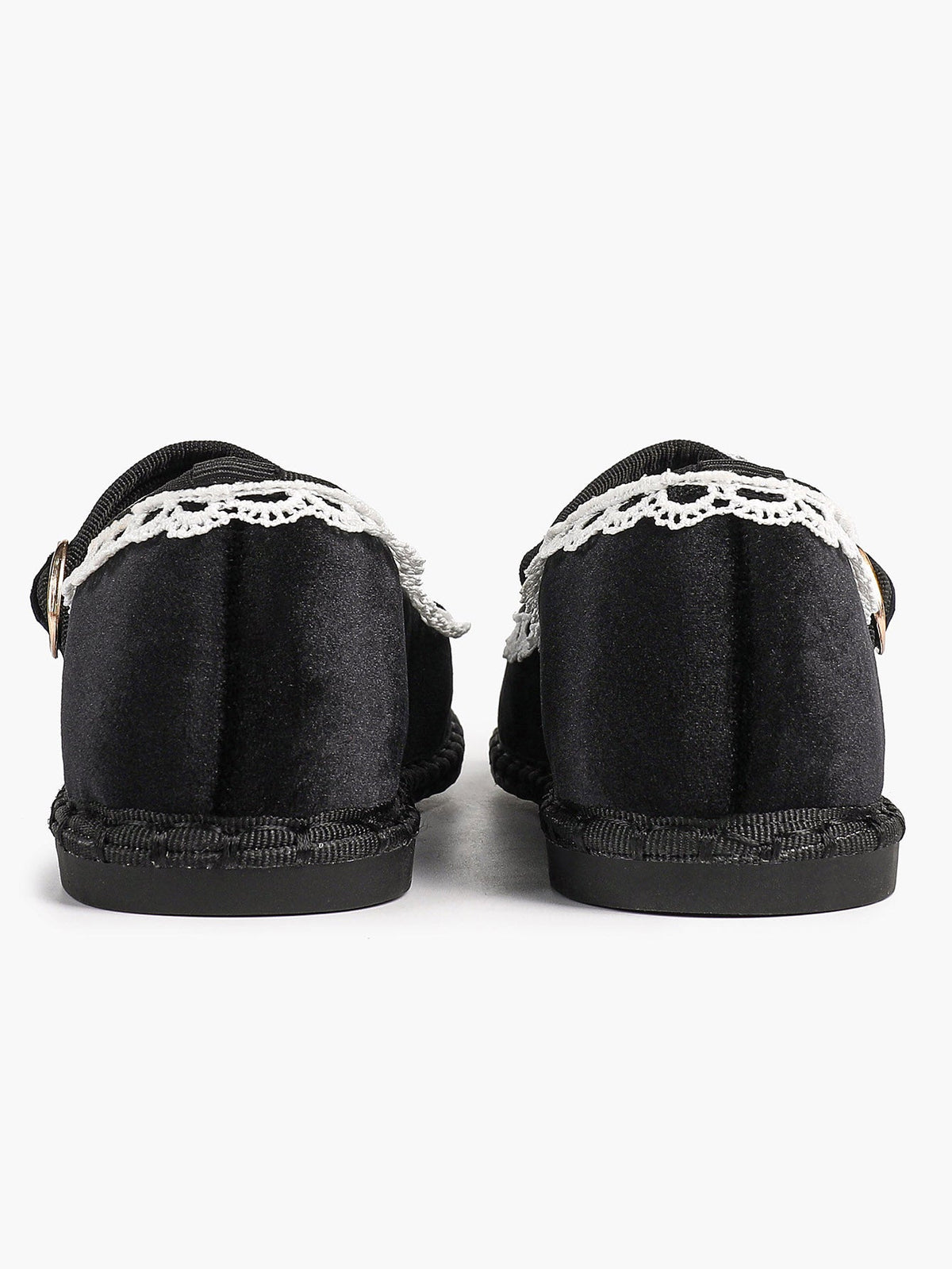 Black Velvet Mary White Lace Trim Jane Flats Pointed Toe Vintage Ballerinas Slip-On Shoes ISHIFIVAN