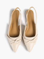 Women's Ivory Leather Twisted Knot Slingback Flats Pointed Toe Slip On Shoes