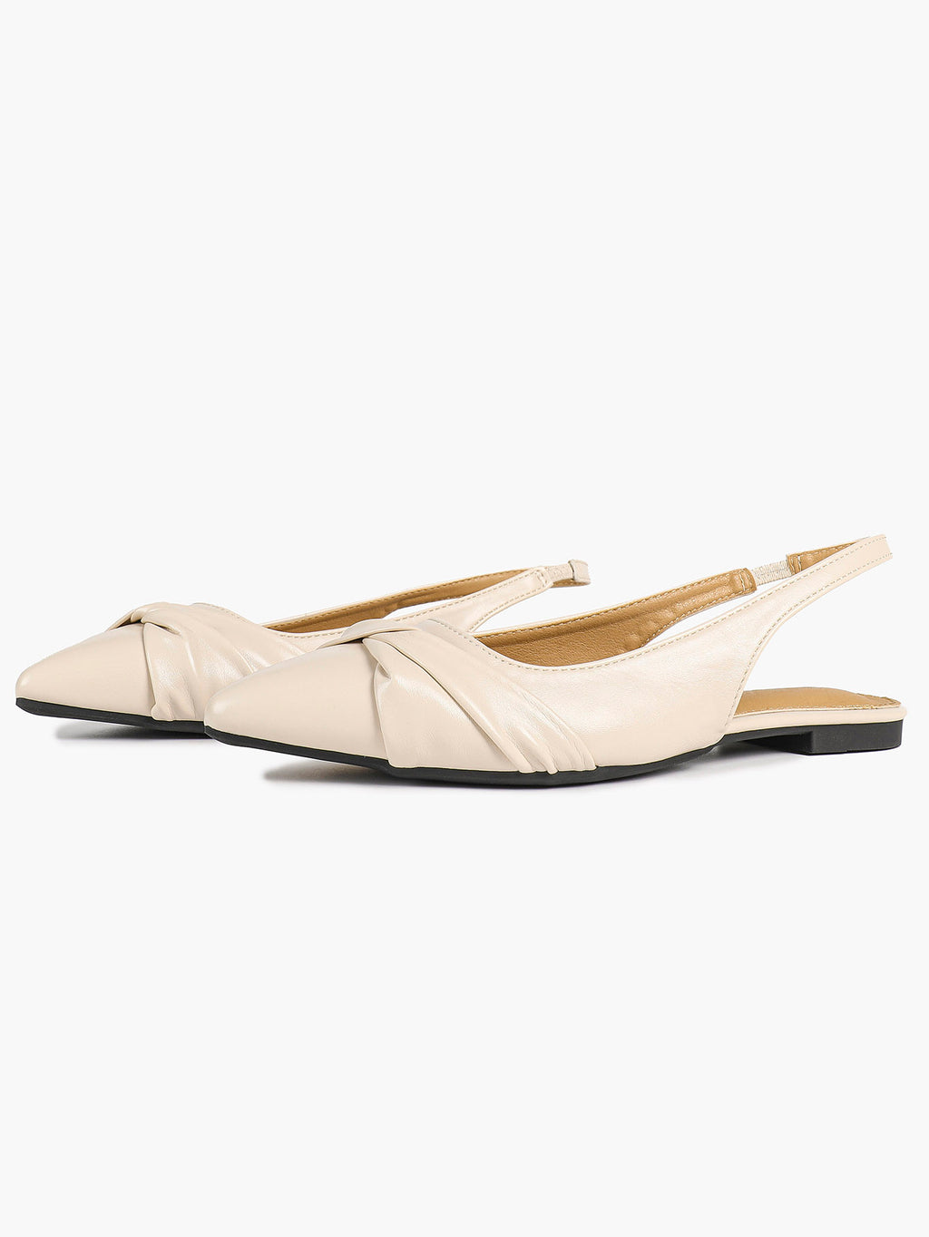 Women's Ivory Leather Twisted Knot Slingback Flats Pointed Toe Slip On Shoes