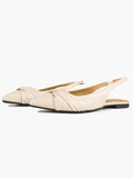 Women's Ivory Leather Twisted Knot Slingback Flats Pointed Toe Slip On Shoes