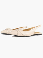 Women's Ivory Leather Twisted Knot Slingback Flats Pointed Toe Slip On Shoes