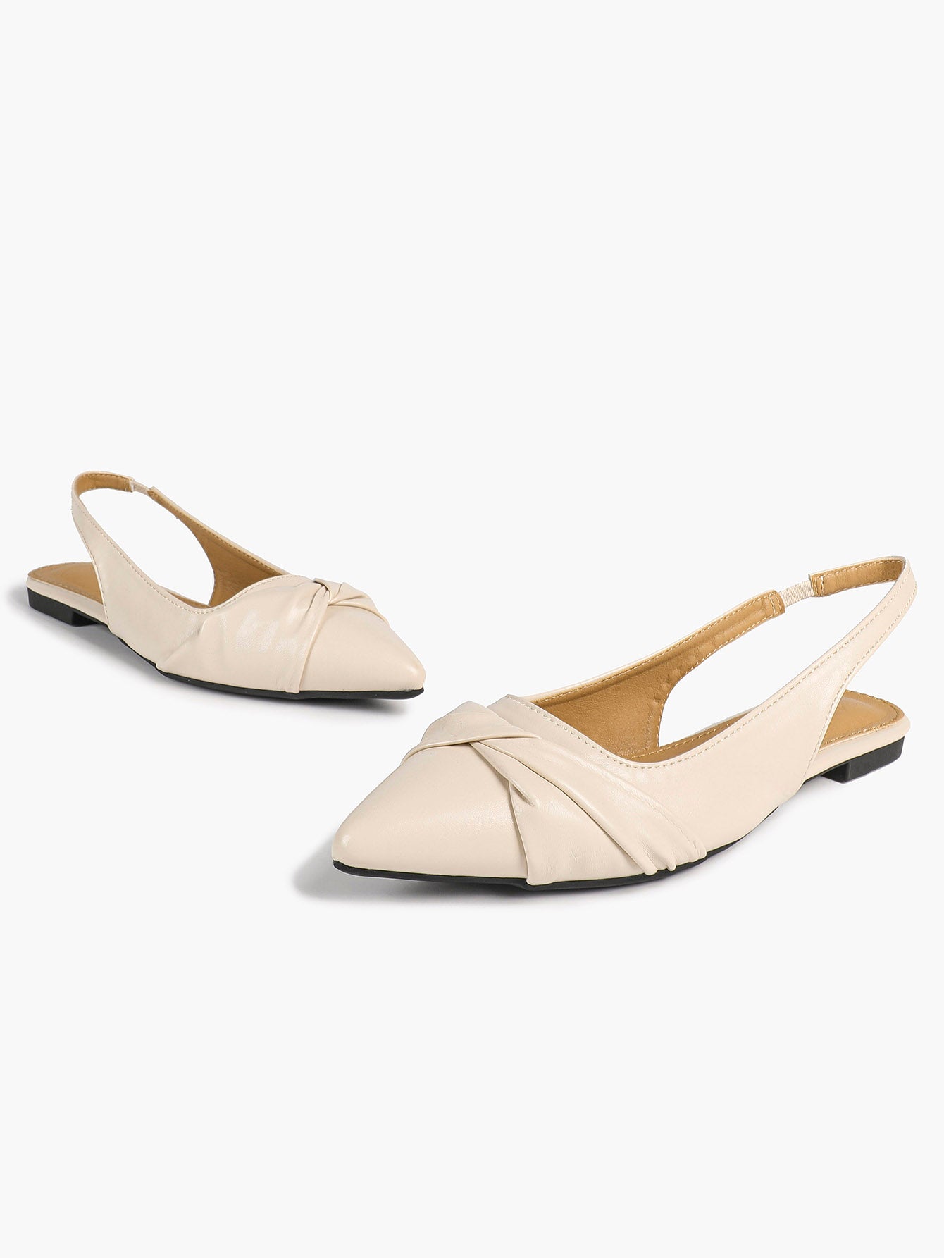Women's Ivory Leather Twisted Knot Slingback Flats Pointed Toe Slip On Shoes