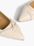 Women's Ivory Leather Twisted Knot Slingback Flats Pointed Toe Slip On Shoes