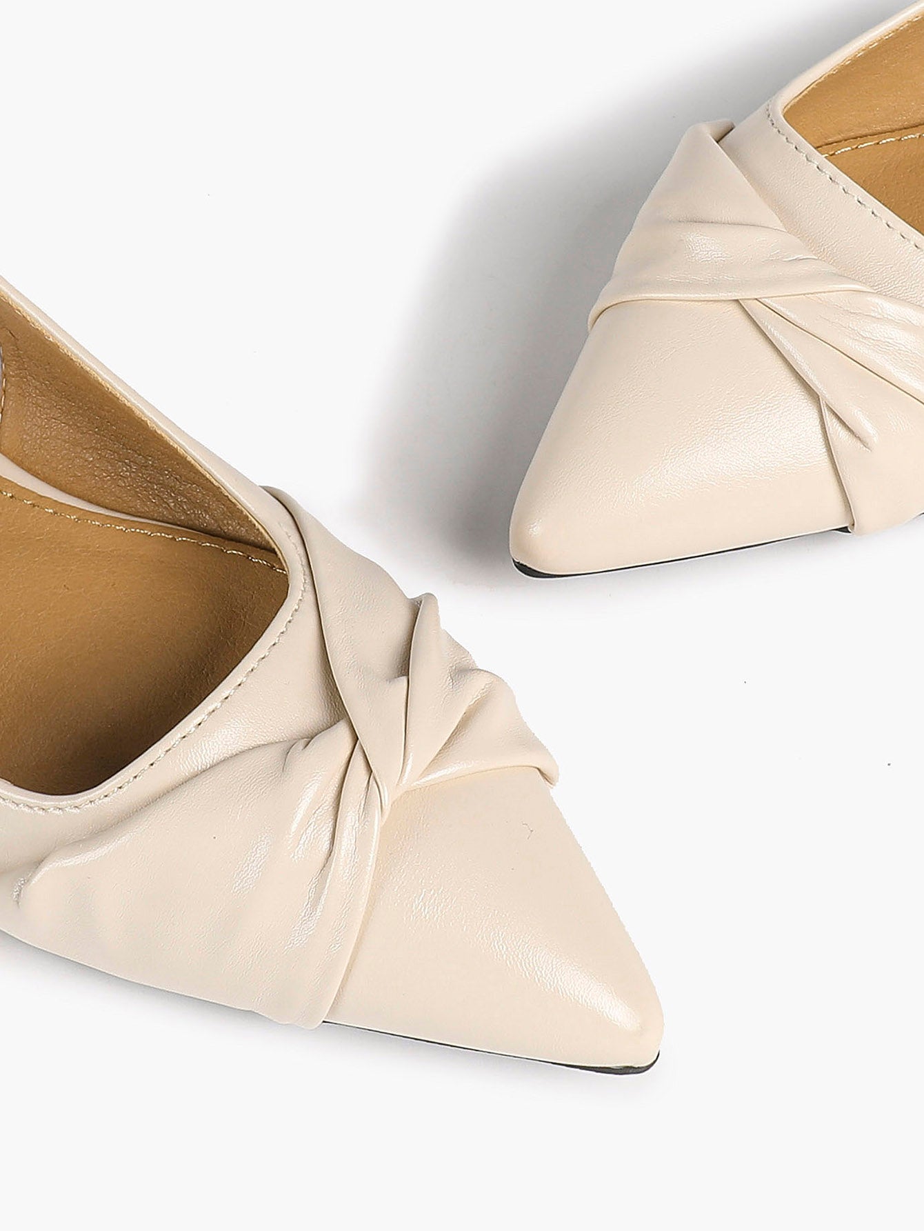 Women's Ivory Leather Twisted Knot Slingback Flats Pointed Toe Slip On Shoes