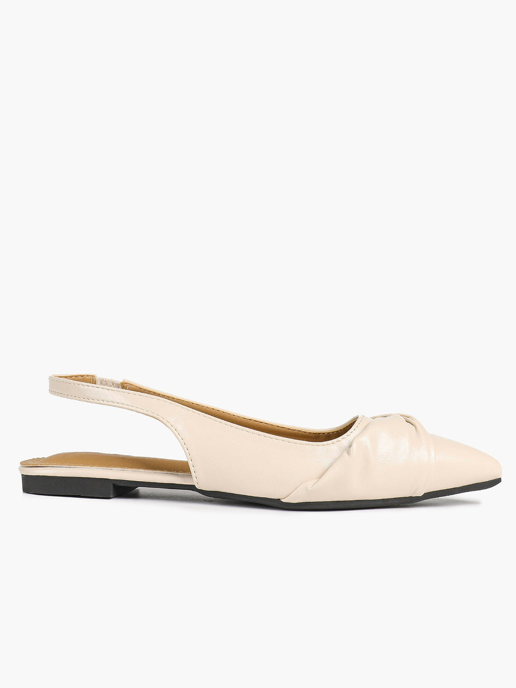 Women's Ivory Leather Twisted Knot Slingback Flats Pointed Toe Slip On Shoes