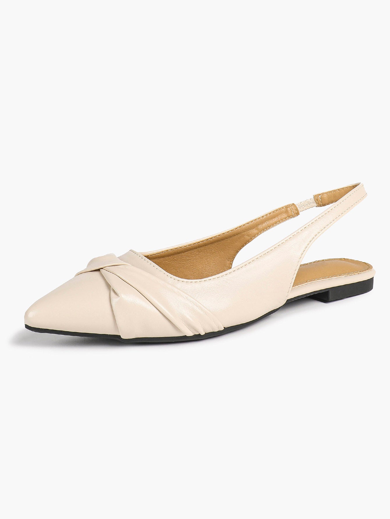Women's Ivory Leather Twisted Knot Slingback Flats Pointed Toe Slip On Shoes
