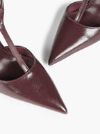 Brown Patent Leather Pointed Toe T-Strap Stiletto Heels Office Evening Pumps
