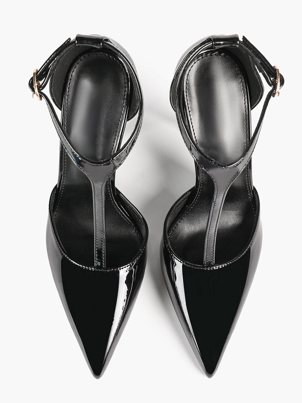 Brown Patent Leather Pointed Toe T-Strap Stiletto Heels Office Evening Pumps