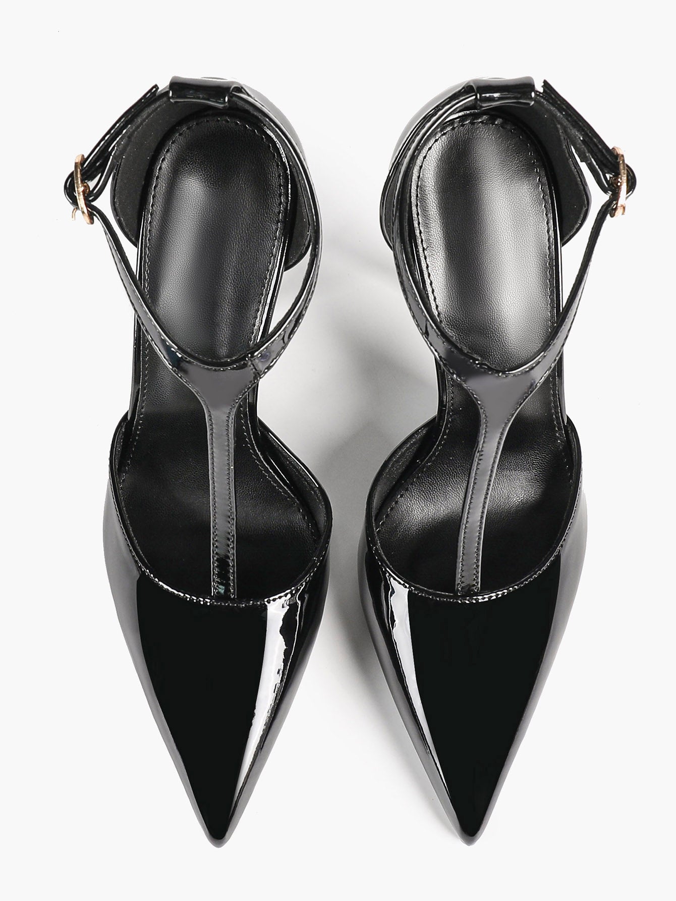Brown Patent Leather Pointed Toe T-Strap Stiletto Heels Office Evening Pumps