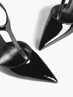 Brown Patent Leather Pointed Toe T-Strap Stiletto Heels Office Evening Pumps
