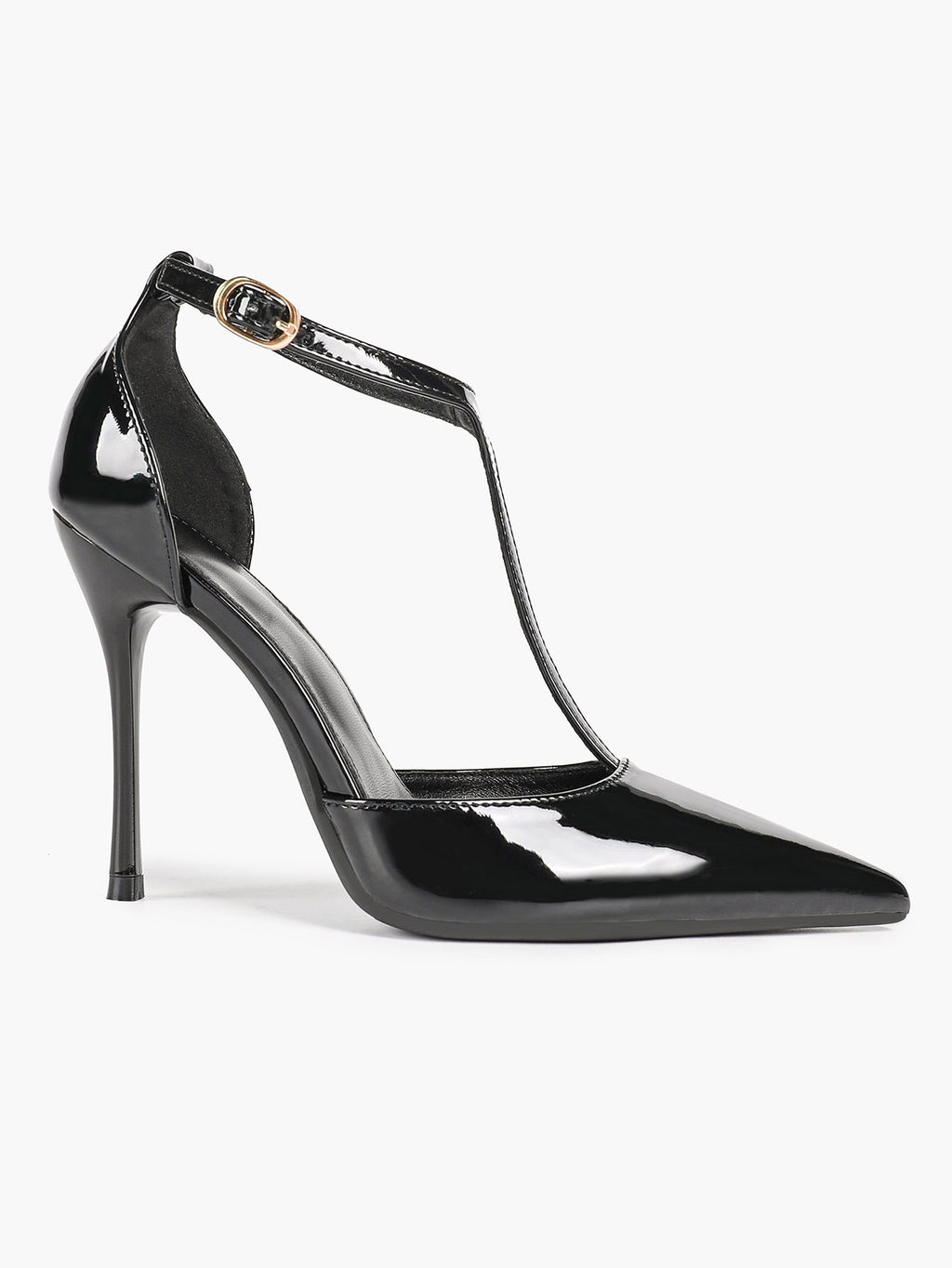 Brown Patent Leather Pointed Toe T-Strap Stiletto Heels Office Evening Pumps