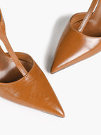 Brown Patent Leather Pointed Toe T-Strap Stiletto Heels Office Evening Pumps