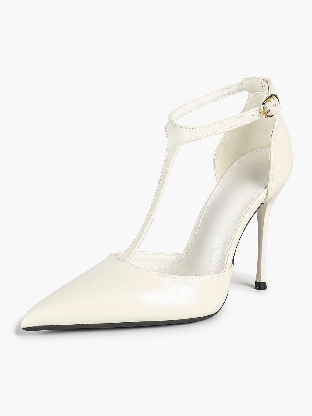 Brown Patent Leather Pointed Toe T-Strap Stiletto Heels Office Evening Pumps
