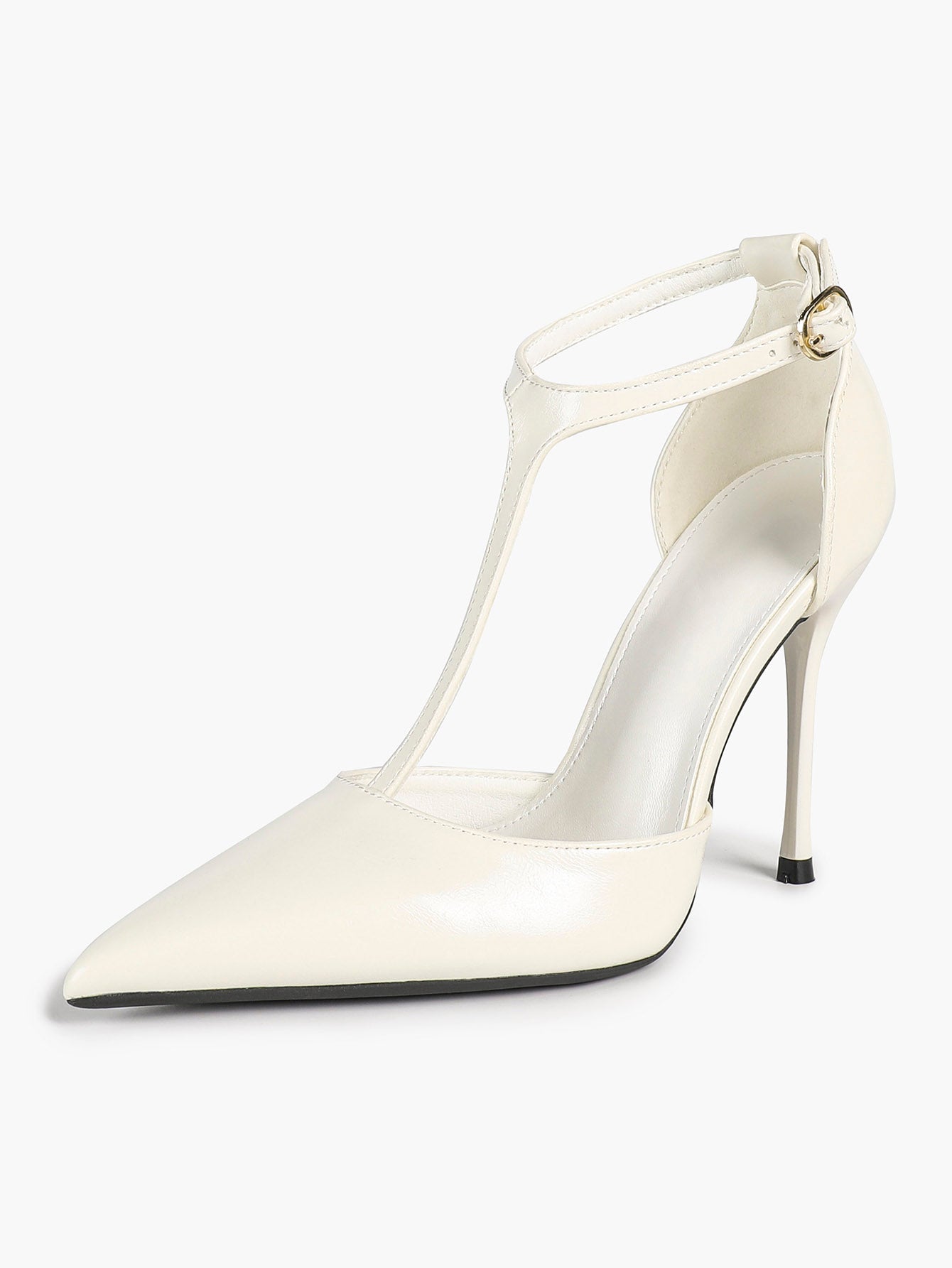Brown Patent Leather Pointed Toe T-Strap Stiletto Heels Office Evening Pumps
