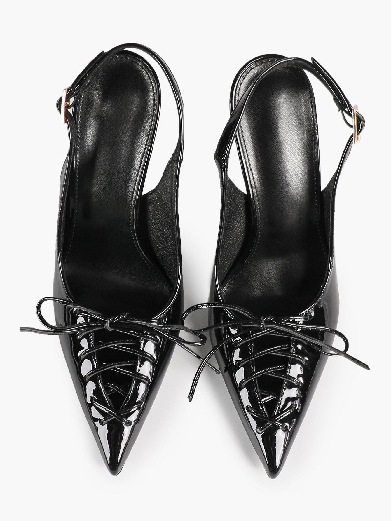 Women's Burgundy Patent Leather Lace-Up Pointed Toe Stiletto Heels with Bow Party Evening
