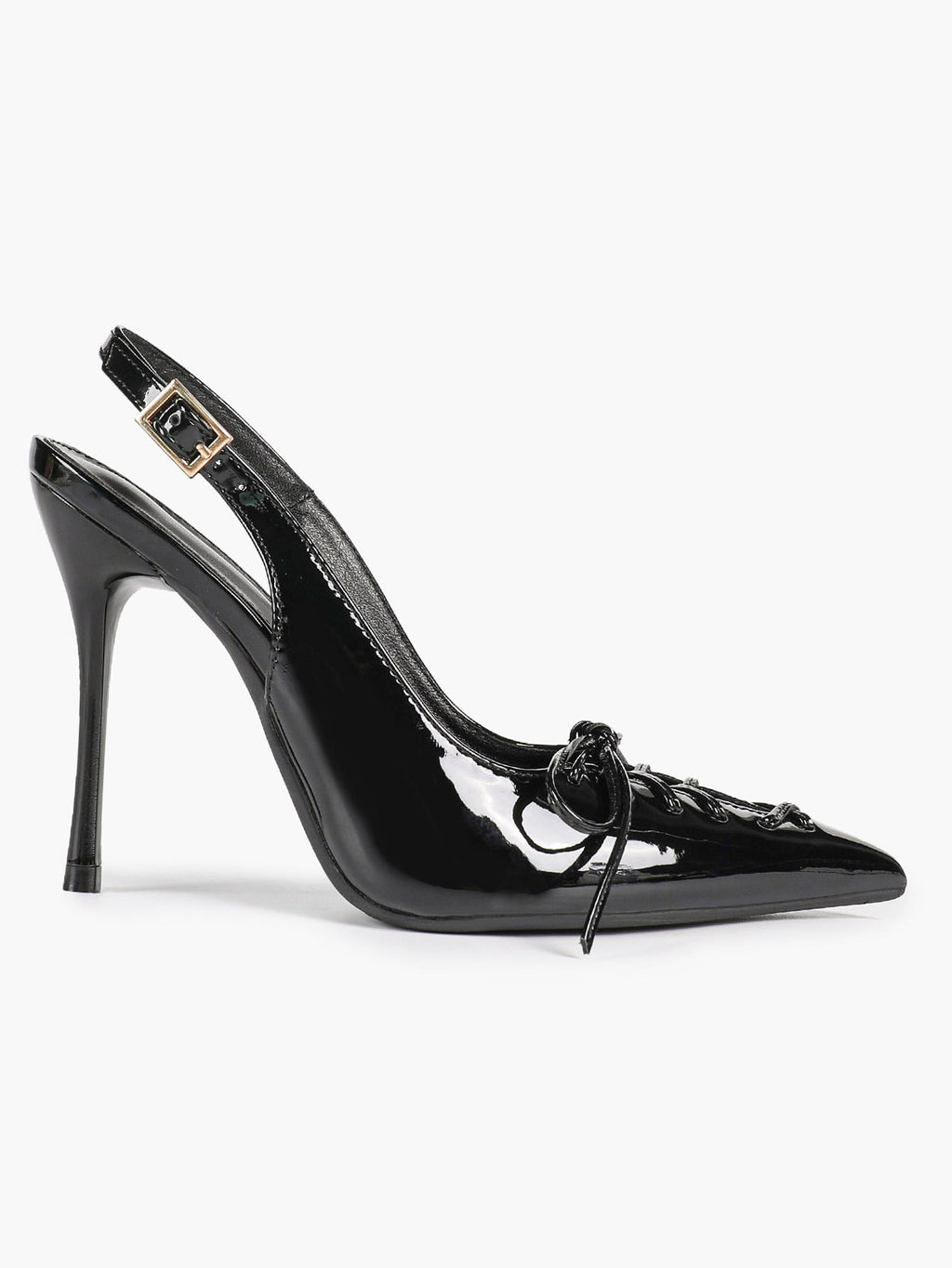 Women's Burgundy Patent Leather Lace-Up Pointed Toe Stiletto Heels with Bow Party Evening