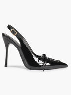 Women's Burgundy Patent Leather Lace-Up Pointed Toe Stiletto Heels with Bow Party Evening