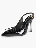 Women's Burgundy Patent Leather Lace-Up Pointed Toe Stiletto Heels with Bow Party Evening