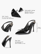 Women's Burgundy Patent Leather Lace-Up Pointed Toe Stiletto Heels with Bow Party Evening