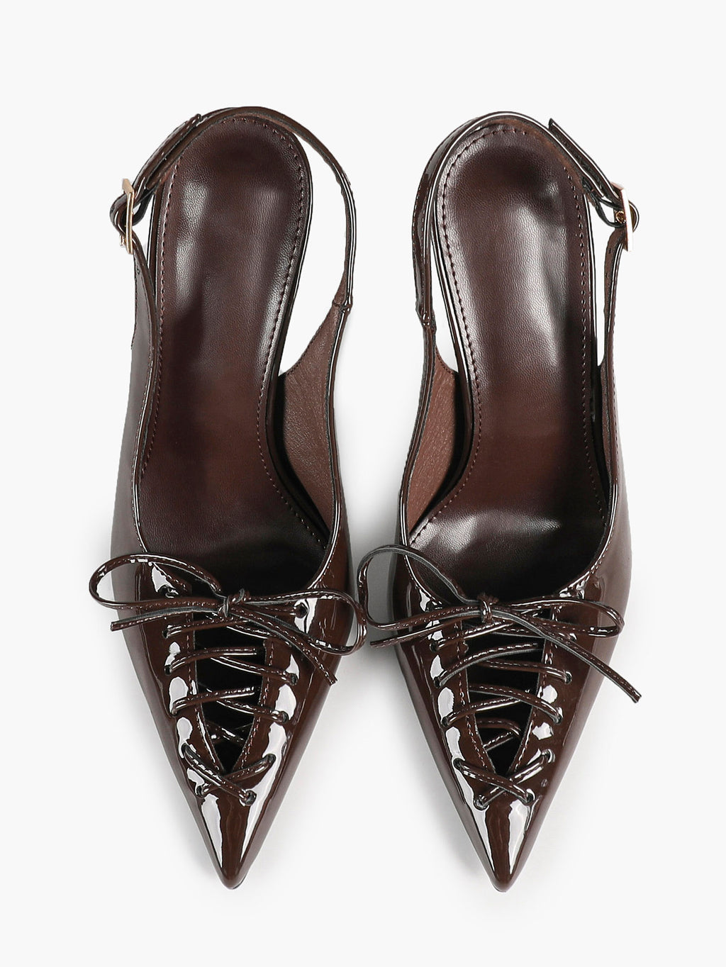 Women's Burgundy Patent Leather Lace-Up Pointed Toe Stiletto Heels with Bow Party Evening