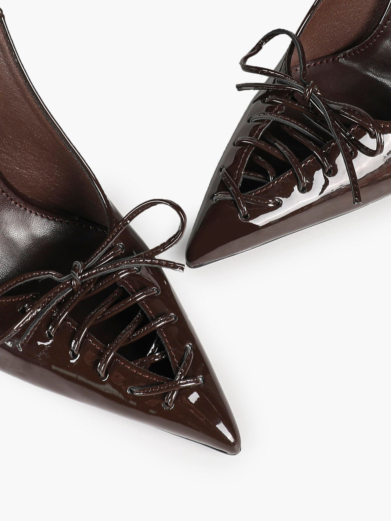 Women's Burgundy Patent Leather Lace-Up Pointed Toe Stiletto Heels with Bow Party Evening