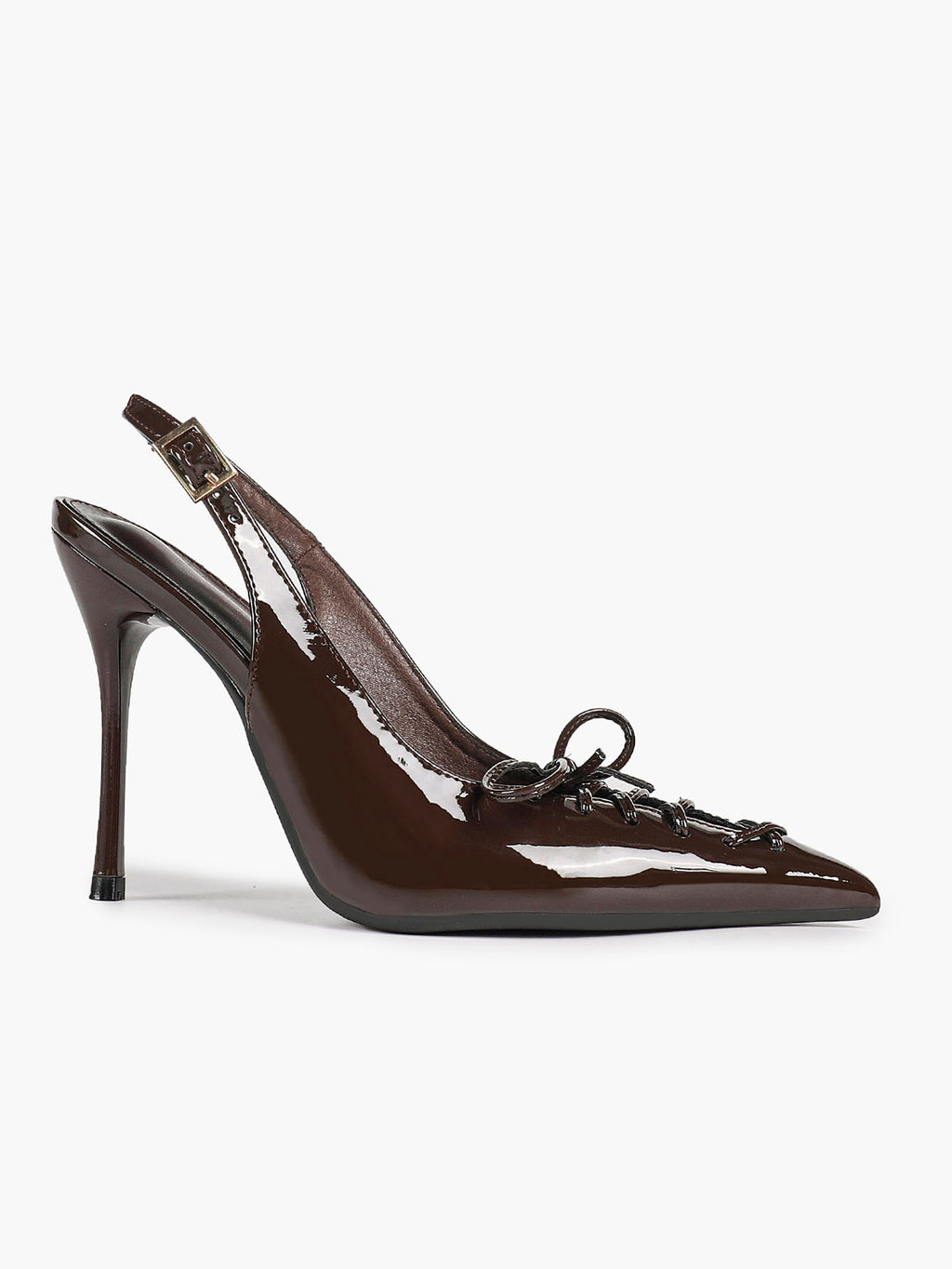 Women's Burgundy Patent Leather Lace-Up Pointed Toe Stiletto Heels with Bow Party Evening