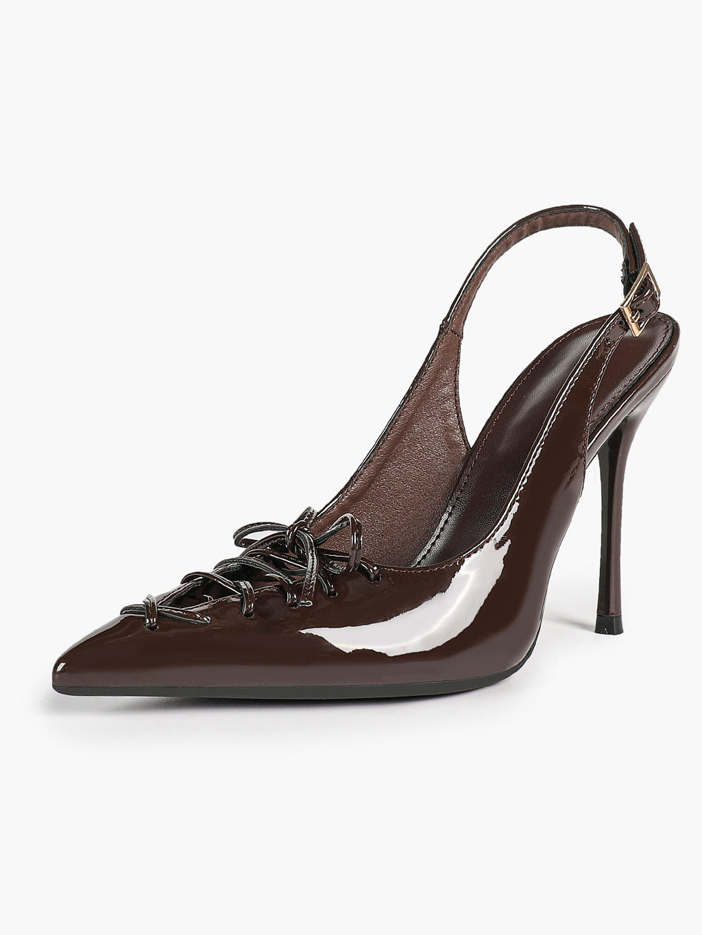 Women's Burgundy Patent Leather Lace-Up Pointed Toe Stiletto Heels with Bow Party Evening