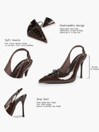 Women's Burgundy Patent Leather Lace-Up Pointed Toe Stiletto Heels with Bow Party Evening