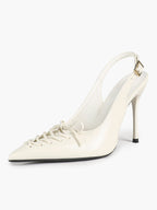 Women's Burgundy Patent Leather Lace-Up Pointed Toe Stiletto Heels with Bow Party Evening