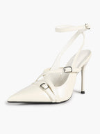 Black Patent Leather Pointed Toe Stiletto Heels Multi Strap Ankle Buckle Party Clubwear