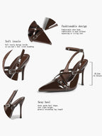 Black Patent Leather Pointed Toe Stiletto Heels Multi Strap Ankle Buckle Party Clubwear