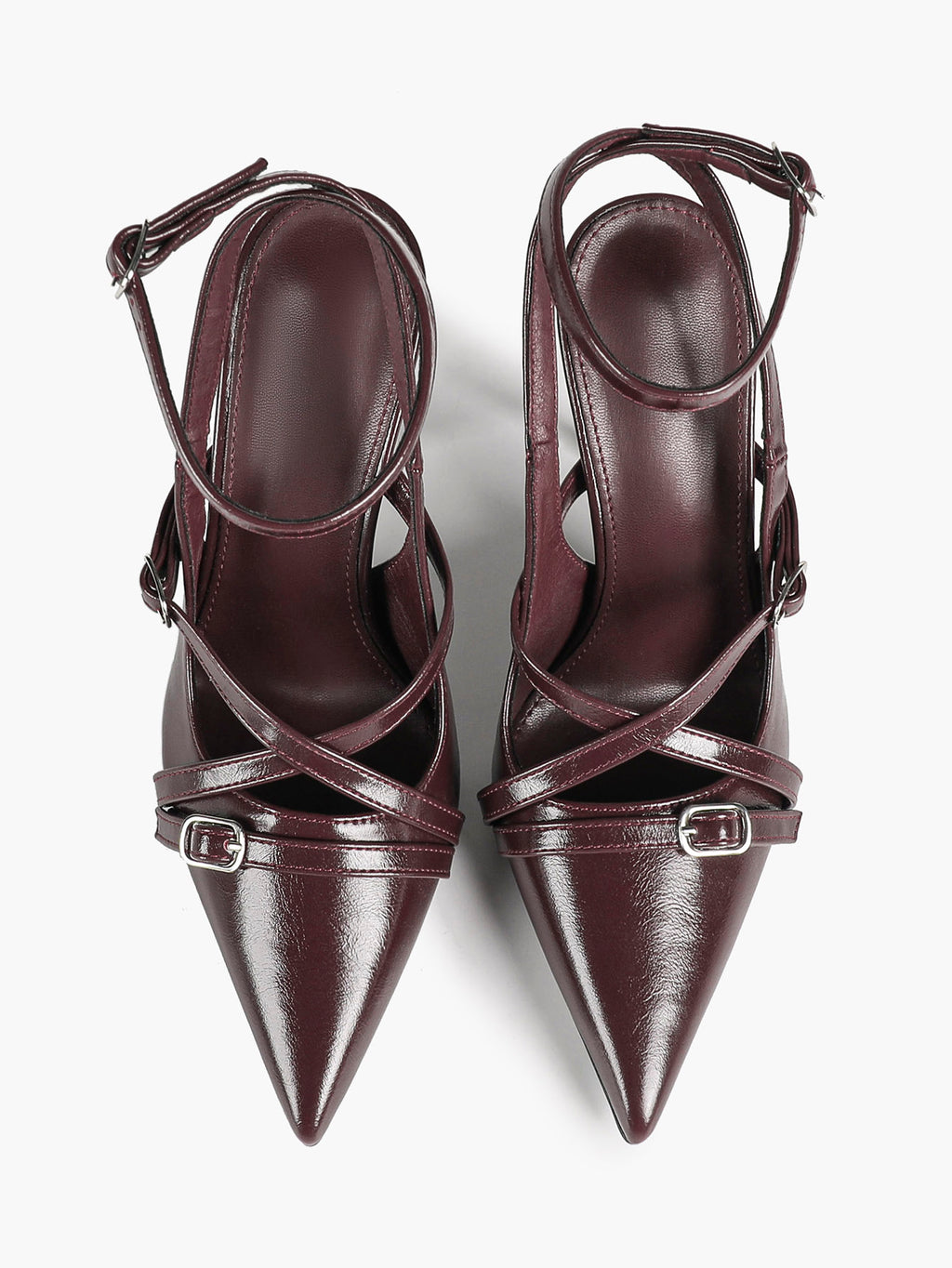 Black Patent Leather Pointed Toe Stiletto Heels Multi Strap Ankle Buckle Party Clubwear