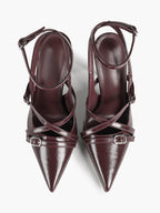 Black Patent Leather Pointed Toe Stiletto Heels Multi Strap Ankle Buckle Party Clubwear