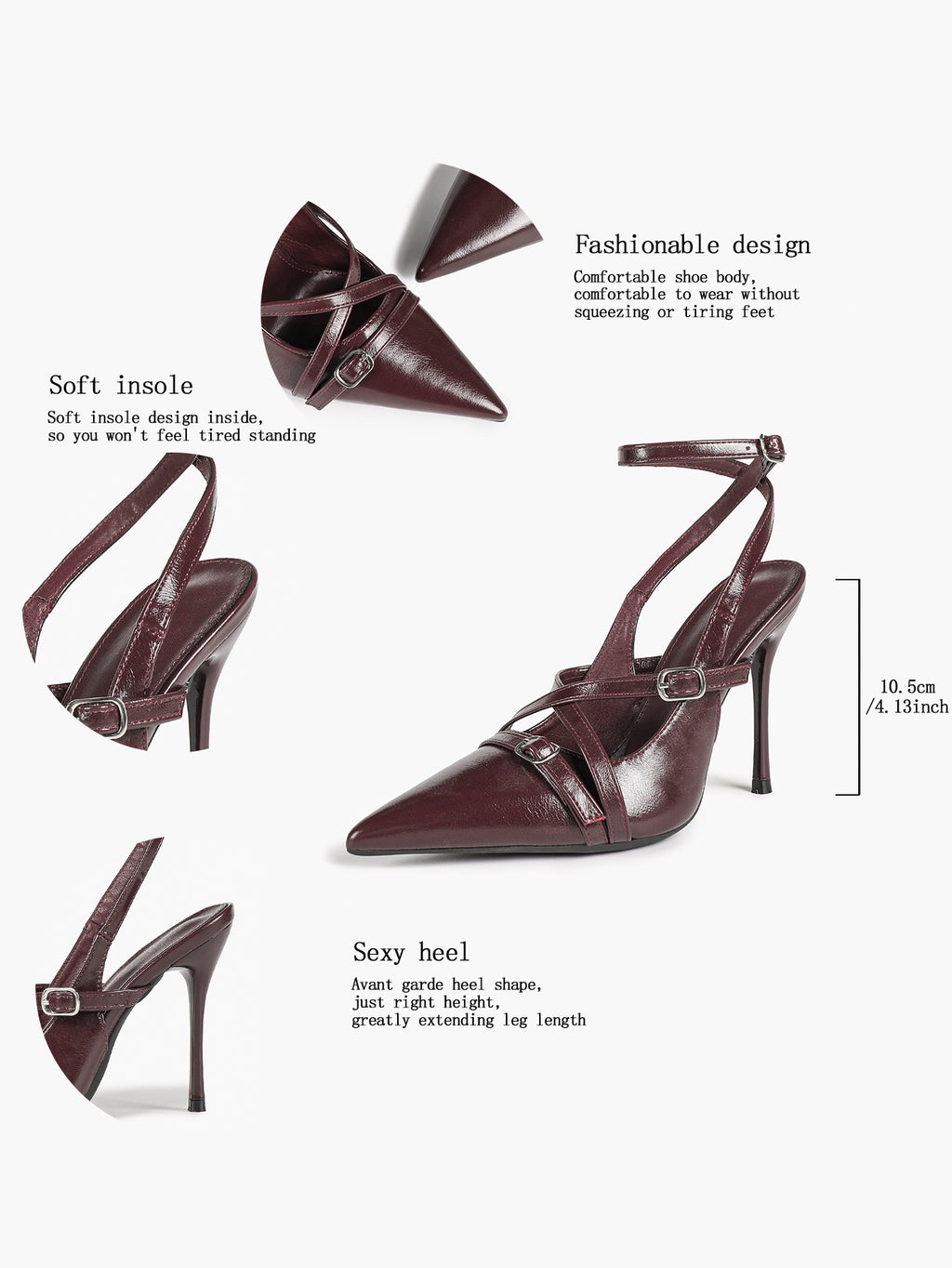 Black Patent Leather Pointed Toe Stiletto Heels Multi Strap Ankle Buckle Party Clubwear