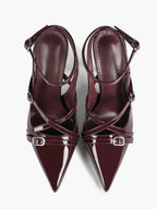 Black Patent Leather Pointed Toe Stiletto Heels Multi Strap Ankle Buckle Party Clubwear