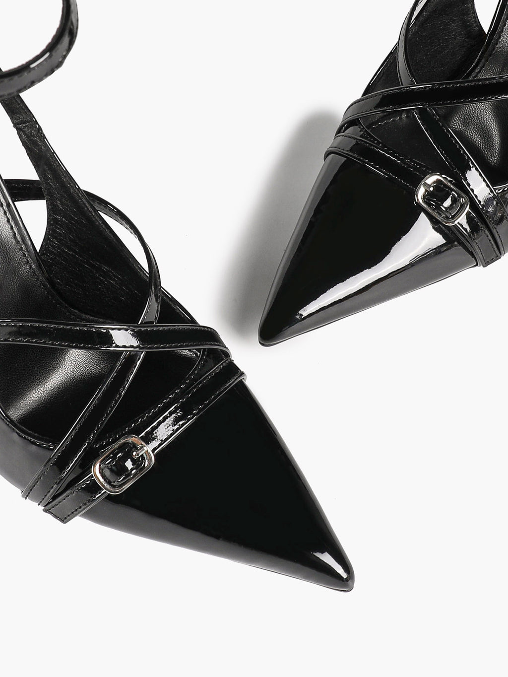 Black Patent Leather Pointed Toe Stiletto Heels Multi Strap Ankle Buckle Party Clubwear