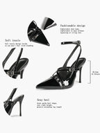 Black Patent Leather Pointed Toe Stiletto Heels Multi Strap Ankle Buckle Party Clubwear