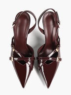 Women's Burgundy Pointed Toe Slingback Heels Multi Stiletto Pumps Elegant Heels Formal Evening Party