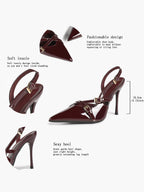 Women's Burgundy Pointed Toe Slingback Heels Multi Stiletto Pumps Elegant Heels Formal Evening Party