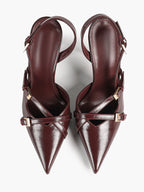 Women's Burgundy Pointed Toe Slingback Heels Multi Stiletto Pumps Elegant Heels Formal Evening Party