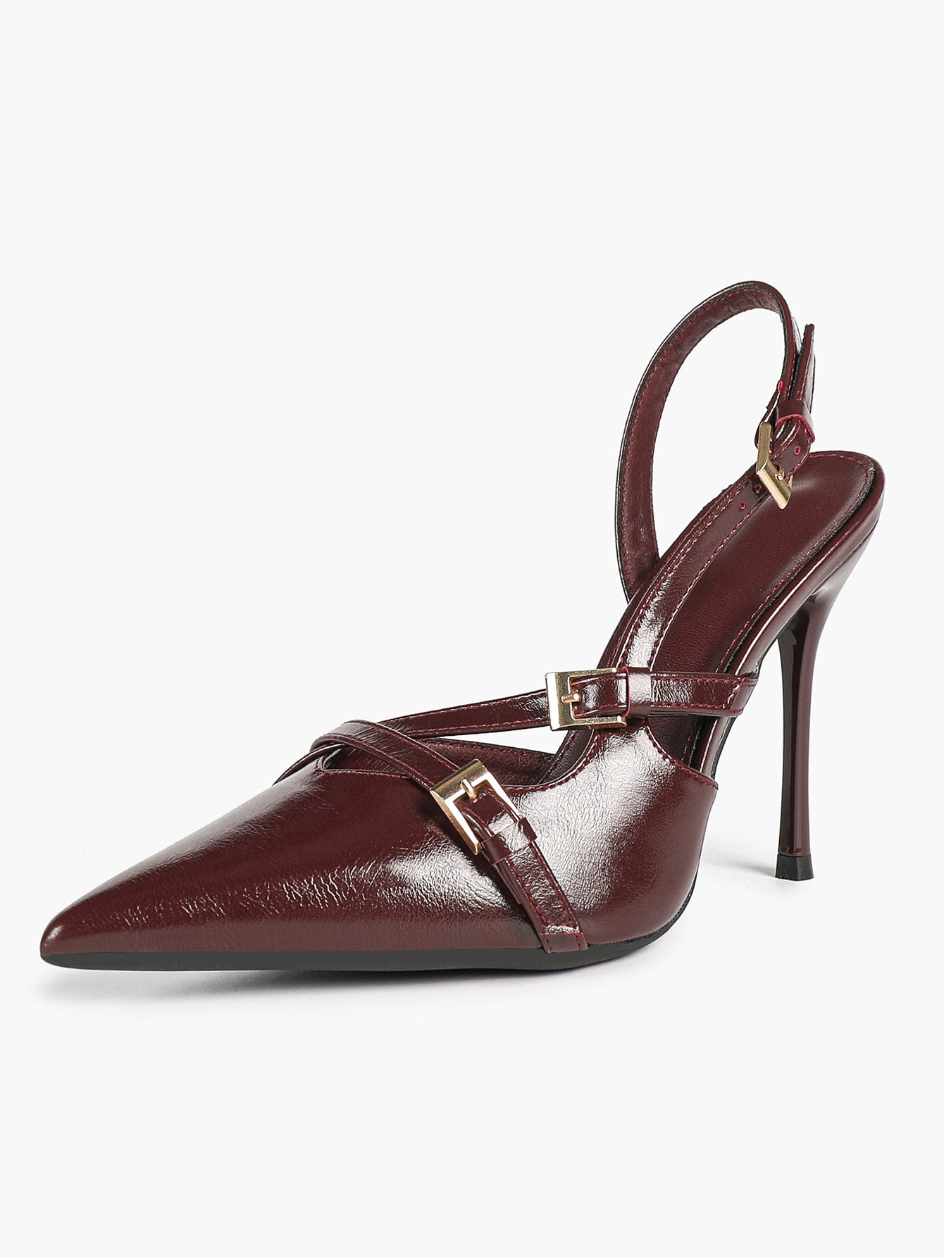Women's Burgundy Pointed Toe Slingback Heels Multi Stiletto Pumps Elegant Heels Formal Evening Party