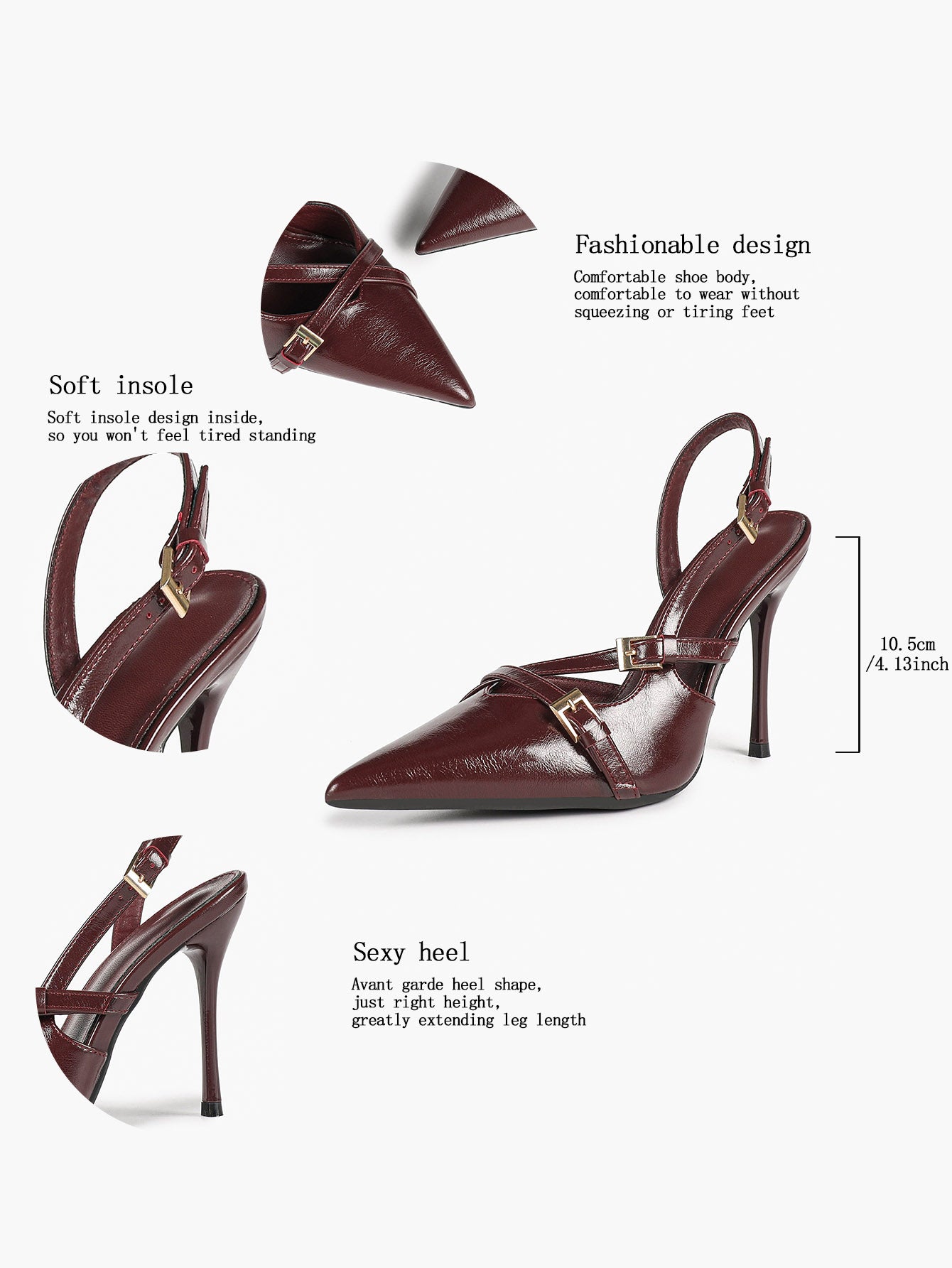 Women's Burgundy Pointed Toe Slingback Heels Multi Stiletto Pumps Elegant Heels Formal Evening Party