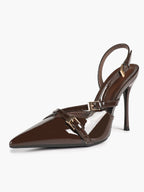 Women's Burgundy Pointed Toe Slingback Heels Multi Stiletto Pumps Elegant Heels Formal Evening Party