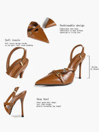 Women's Burgundy Pointed Toe Slingback Heels Multi Stiletto Pumps Elegant Heels Formal Evening Party