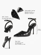 Classic Pointed Toe Ankle Strap Stilettos - Formal Event Heels