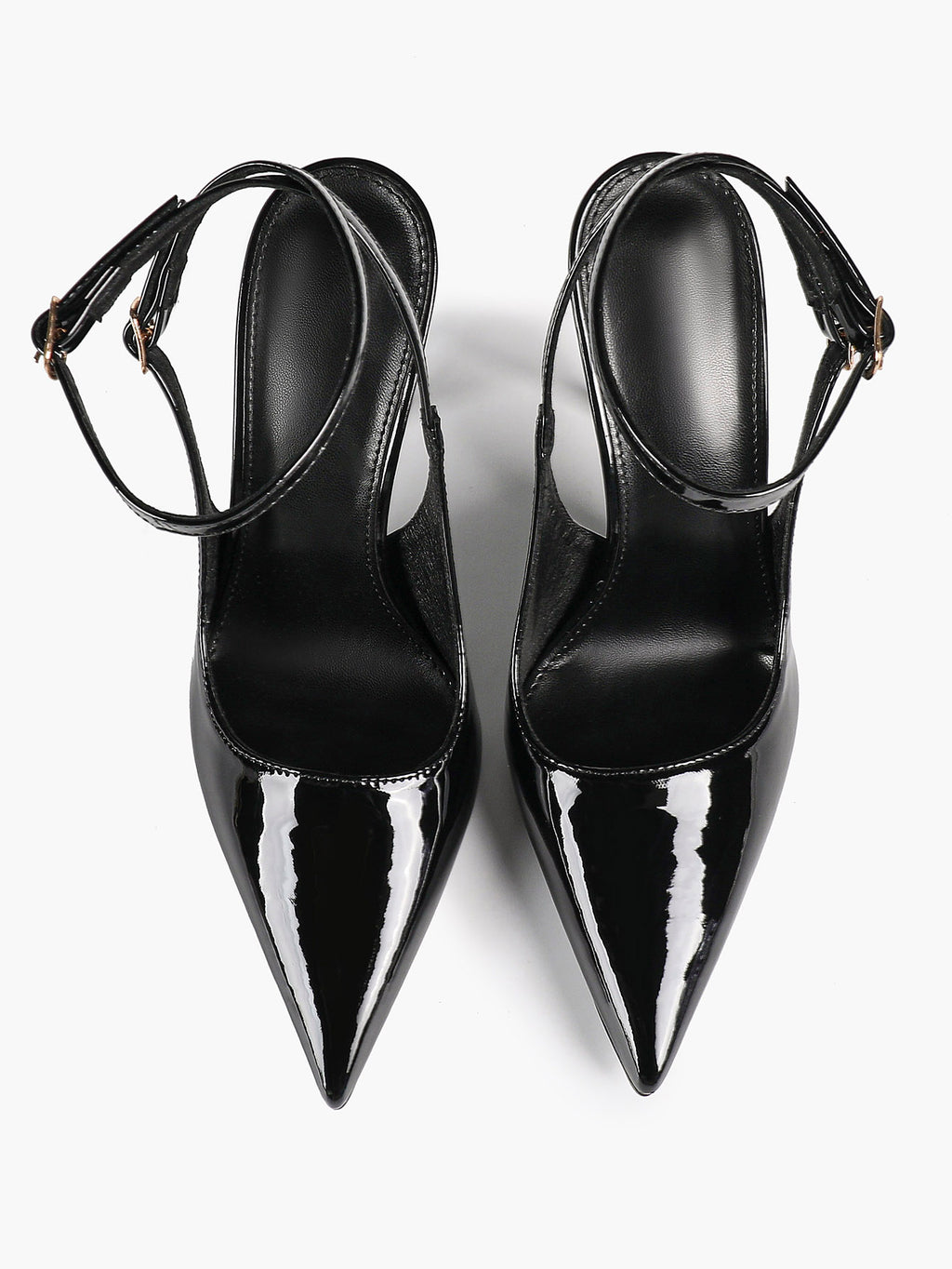 White Pointed Toe Slingback Heels Double Buckle Ankle Strap Pumps Stilettos Office Wedding Shoes